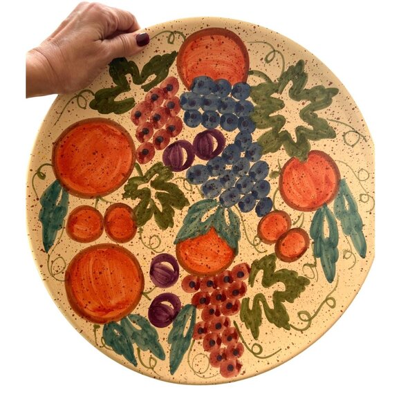 Pier 1 Imports Large Serving Platter Plate Colorful Fruit Hand Painted Italy - Picture 5 of 5